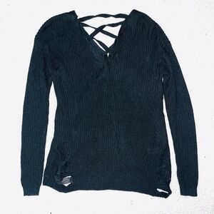 Lira Cyndi Sweater Tie in Back Black Women S Gothic Dark Y2K Acubi Skater Grunge